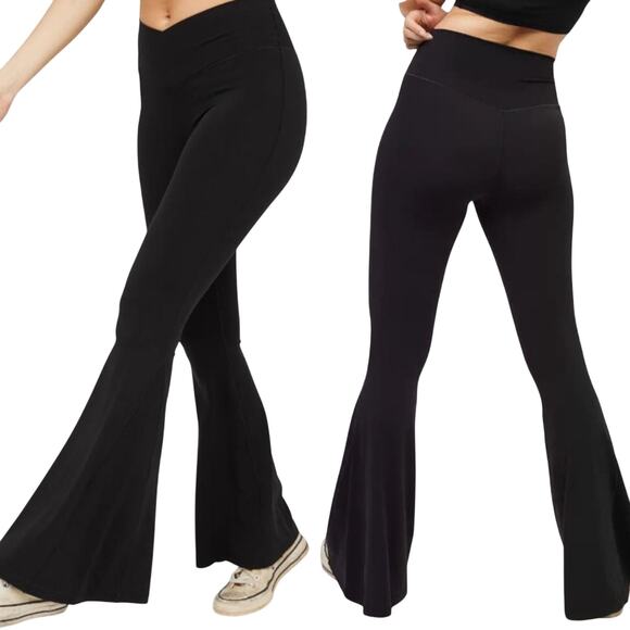 Aerie Offline Flared Leggings Crossover High Waist Black Womens Small - Picture 1 of 8